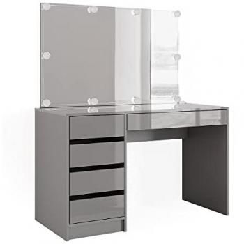 Tocador Sherry, Gris Alto Brillo, 120 cm con Iluminación LED y Espejo