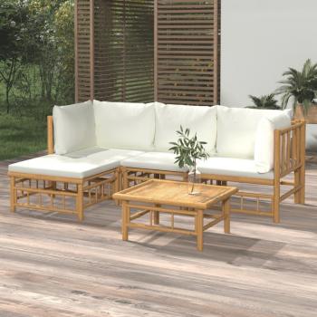 vidaXL 5-Piece Bamboo Garden Lounge Set with Cream White Cushions
