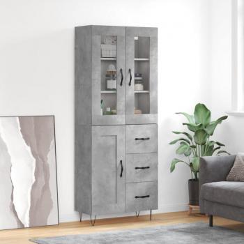 Aparador Alto Moderno de Madera Contrachapada en Gris Cemento 69,5x34x180 cm con 1 Puerta y 3 Cajones para Almacenaje