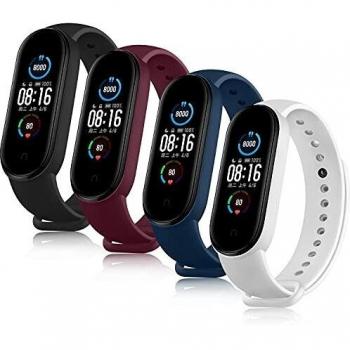 DEOU 4 Pack Correas Compatible con Xiaomi Mi Band 5 Xiaomi Mi Band 6 Amazfit Band 5,Pulseras de Repuesto Coloridos Suave Silicona Correa para Mi Band 5 & Mi Band 6 & Amazfit Band 5