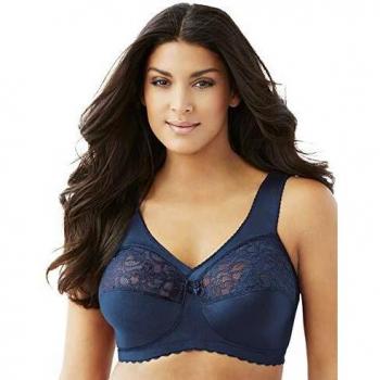 Glamorise MagicLift Wireless Support Bra with Lace, Cup C, Navy Blue, Size 115
