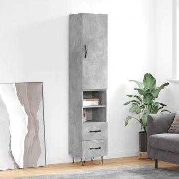 Aparador de madera contrachapada 34,5x34x180 cm en color gris hormigón con 2 cajones y 2 estantes, ideal como mueble de almacenaje para salón o armario auxiliar