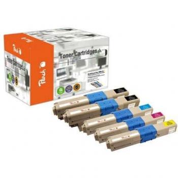 Pack Combinado de Tóner Peach Plus, Compatible con OKI 44469704-9803, Incluye Negro, Cian, Magenta y Amarillo