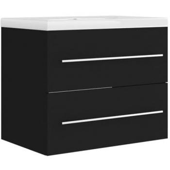 Mueble con lavabo de madera de ingeniería negro, características: diseño moderno, acabado brillante, material robusto y estable de contrachapado, ideal para cuartos de baño