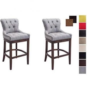 Set de 2 Taburetes Altos Lakewood Tapizados en Tela Gris Claro con Respaldo y Reposapiés