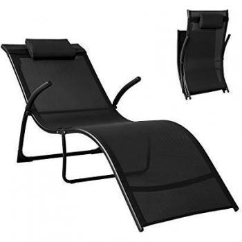 Tumbona Plegable con Almohada - Malla Transpirable Teslin - Capacidad 150 kg - 173 x 60 x 69 cm - Negra