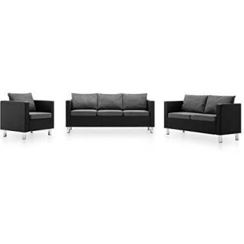 vidaXL Set de Sofás de 3 Piezas Cuero Sintético Negro y Gris Claro Mobiliario