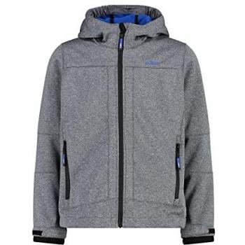 CMP Boys' Softshell Jacket with Hood - Black Melange/Royal, 6 Years