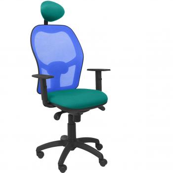 Silla de Oficina Jorquera con Cabecero Fijo, Malla Azul y Asiento Bali Verde Claro, Piqueras y Crespo