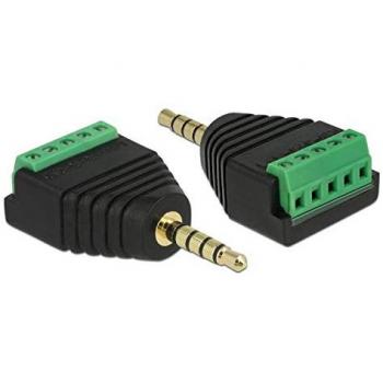 Adaptador de audio 3.5 mm a bloque de terminales de 5 pines, color negro y verde