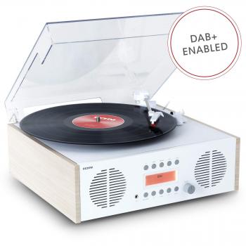 ION Audio Digital LP - Centro musical retro 4 en 1 con giradiscos, radio DAB/FM y entradas auxiliares y USB