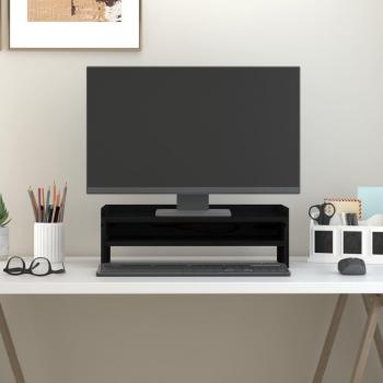 Soporte para Monitor Elevador de Madera Maciza de Pino, Color Natural y Negro, Dimensiones 50x24x16 cm