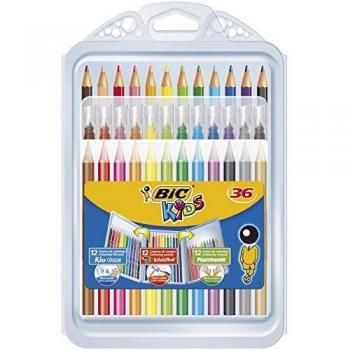 BIC Kids Set Para Colorear, 12 Rotuladores, 12 Lápices de Colores, 12 Ceras, Colores Surtidos, Paquete de 36 Unidades