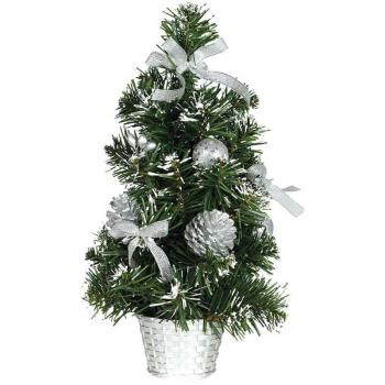 ?rbol de Navidad Decorado Plata Nevado de 30 cm con Maceta