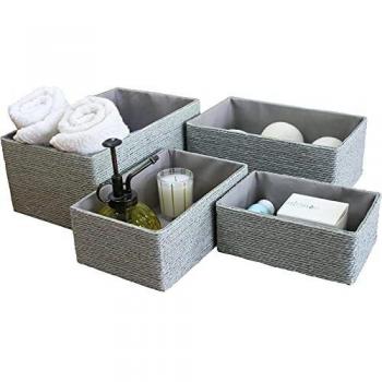 La Jolíe Muse Cesta almacenaje, Juego de Cajas de almacenaje, Cesta Toallas baño, cestas organizadoras Cocina y Dormitorio, Caja de la Cuerda de Papel, Gris