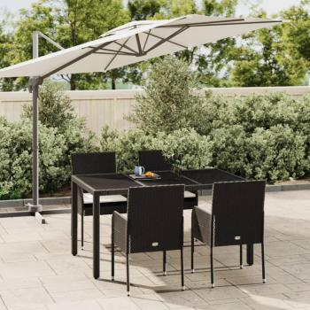 5-Piece Black Poly Rattan Garden Dining Set with Cushions