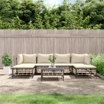 vidaXL 7-Piece Anthracite Poly Rattan Garden Lounge Set with Cushions