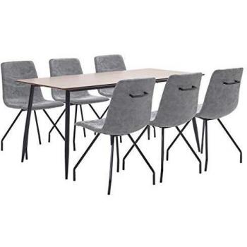 vidaXL Juego de Comedor 7 Piezas Cuero Sintético Mobiliario Hogar Decoración Casa Robusto Duradero Resistente Funcional Práctico Útil Gris Oscuro
