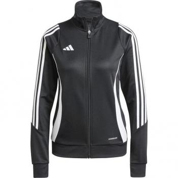 Chaqueta de fútbol adidas Tiro24 mujer negra con diseño moderno, material ligero y transpirable, cierre de cremallera completo, bolsillos laterales con cremallera, puños elásticos y ajuste regular