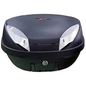 Baul Top Case para Moto. Capacidad de 48 litros para Dos Cascos y mas Accesorios. Color Negro, con Tapa Imitacion Carbono. Scooter, ciclomotor, Motocicleta, maxiscooter, ATV.