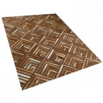 Alfombra de Piel de Vaca Patchwork Geométrica Marrón 160 x 230 cm Tekir
