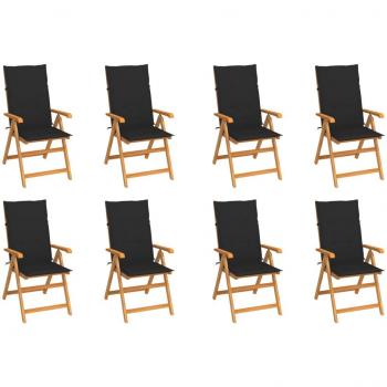 Reclining Garden Chairs with Cushions Set of 8 Solid Teak Wood