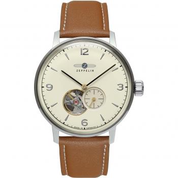 Reloj Zeppelin LZ 129 Hindenburg Acero Auto Open Heart Cal. 82S5 Cristal Mineral K1 Correa Piel
