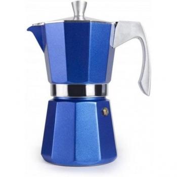 Cafetera express Evva azul de 6 tazas, 300 ml, compatible con placas de inducción, aluminio