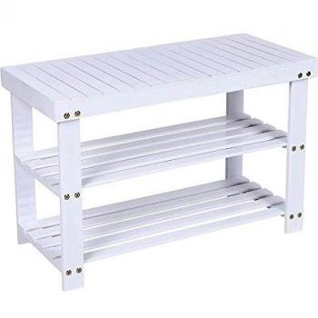 Woodluv 2-Tier madera zapatero Pasillo Banco de zapatos ordenado del organizador del almacenaje, 70 x 29 x 46 cm, color blanco