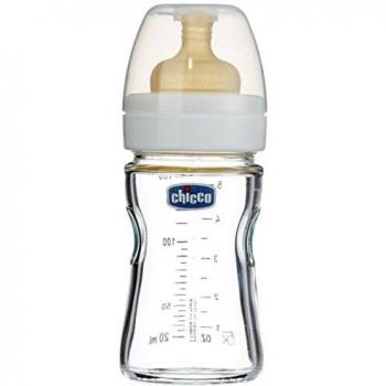 Chicco 60040000000 - Biberón de cristal con tetina de caucho con flujo normal