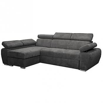 Sofá rinconero Columbus 192, gris, con función de descanso y caja de ropa de cama, dimensiones 255x170x85cm
