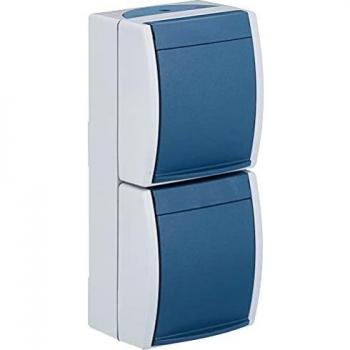 Toma de corriente Schuko doble 2-fach Busch-Jaeger 20-02 EW-53 para ambientes húmedos, montaje en superficie, gris/azul-verde (IP 44)