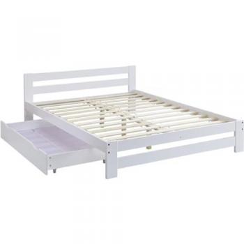 Cama doble con cajón de madera Lola - 140 x 190 cm - Blanco