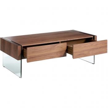 Mesa Centro Laterales Cristal Angel Cerdá 2050C, Chapa Nogal y Cristal, Dimensiones: 127 x 59 x 41 cm