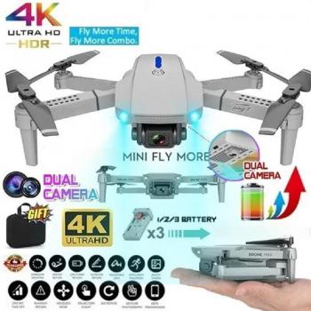 Dron Mini E88 2024 con Cámara Gran Angular, Posicionamiento por Flujo Óptico, WiFi FPV, Plegable, Selfie, Juguete de Regalo (Cámara Simple, 1 Bater
