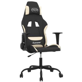Silla Gaming Tela Negra y Crème Ergonométrica con Soporte Lumbar