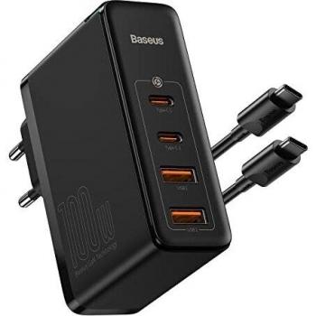 Baseus Cargador múltiple USB C de 100 W, fuente de alimentación USB C con GaN Tech, puertos 2C + 2A cargador rápido universal para iPhone 12 pro max / 12 mini / 13 / Galaxy / Mac / laptops / iPad