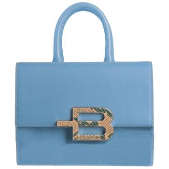 Elegant Light Blue Calfskin Handbag - Baldinini, Leather Handbag with Zip Closure and Chain Strap, Blue female, Size: ONE SIZE