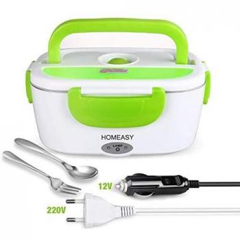 HOMEASY Fiambrera Eléctrica 12V 220V, Calentador de Comida Portatil para Coche y Trabajo, 1.5L Termo para Comida con Tenedor y Cuchara Acero Inoxidable, Pefecto para el Hogar, Oficina y Viaje