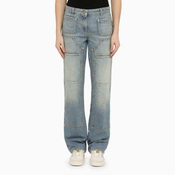 Palm Angels Women's Blue Washed-Effect Multi-Pocket Jeans in Denim in Light Blue | Size 26 | PWYA034S24DEN001