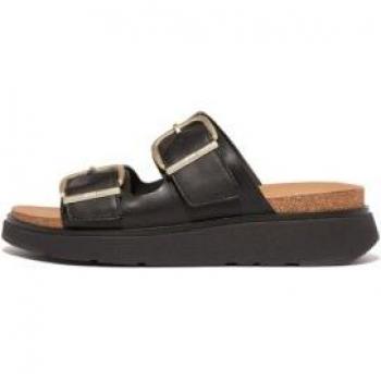 Fitflop Women's Gen-FF Black Leather Buckle Sandals with Microwobbleboard Technology