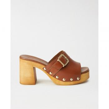 Zueco De Piel Con Hebilla Salsa Jeans Marrón