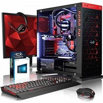 VIBOX Species-X GXR780-78 Paquet - 4,0GHz i7 10-Core CPU, GTX 1080 GPU, Extremo, Ordenador de sobremesa Gaming con enfriador por agua con monitor, Windows 10, Iluminaciàn interna blanco