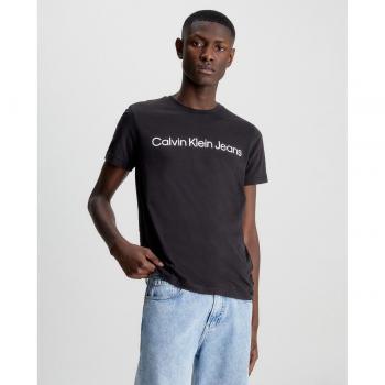 Calvin Klein Jeans Hombre Camiseta Negra Logo Estampado Manga Corta Cuello Redondo Slim Fit Holgada