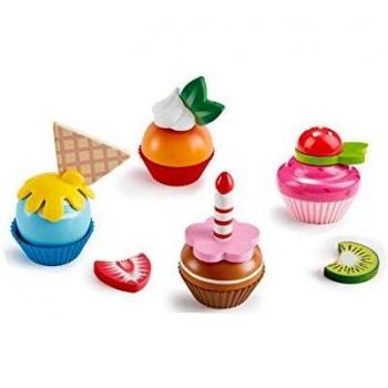Hape E3157 Cupcakes Colourful Wooden, Realistic Pretend Play Food Kitchen Toy for Children Ages 3+ Years