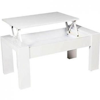 Studio Decor Mesa de Centro elevable Andrea, Color Blanco Brillo, 98 x 50 x 43 cm, Madera, 98.4x50.2x42.6 cm
