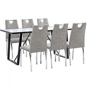 vidaXL Juego Comedor 7 Piezas Cuero Sintético Mobiliario Decoración Interior Casa Hogar Robusto Duradero Resistente Funcional Práctico Útil Gris Claro