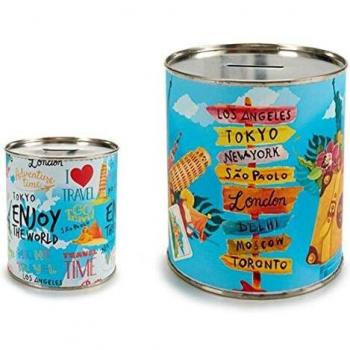 Pincello S3606187 Hucha Travel, Metal, 10 X 11.5 X 10 Cm, Multicolor, 10 X 11.5 X 10