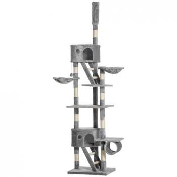 PawHut Árbol Rascador para Gatos de Suelo a Techo 60x45x240-260 cm con Altura Ajustable, Múltiples Plataformas, Cuevas, Cestas y Escaleras de Sis