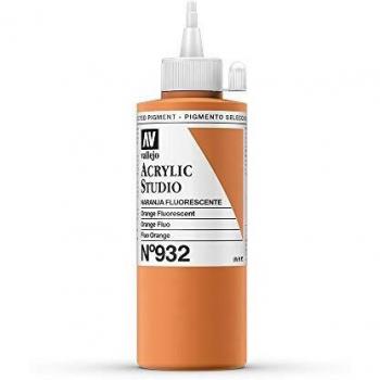VALLEJO ACRYLIC STUDIO, PINTURA ACRÍLICA, 200ML, NARANJA FLUORESCENTE, Nº 932